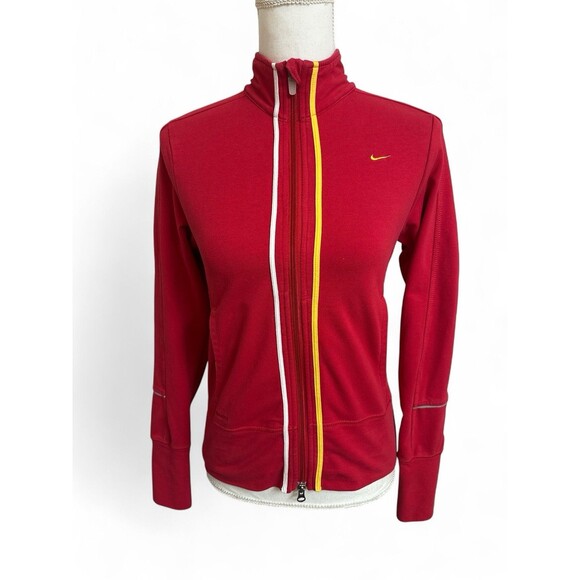 Vtg Nike Women's S Full Zip Knit Jacket Red LIVESTRONG Nike+ Reflective Accents - Picture 1 of 8